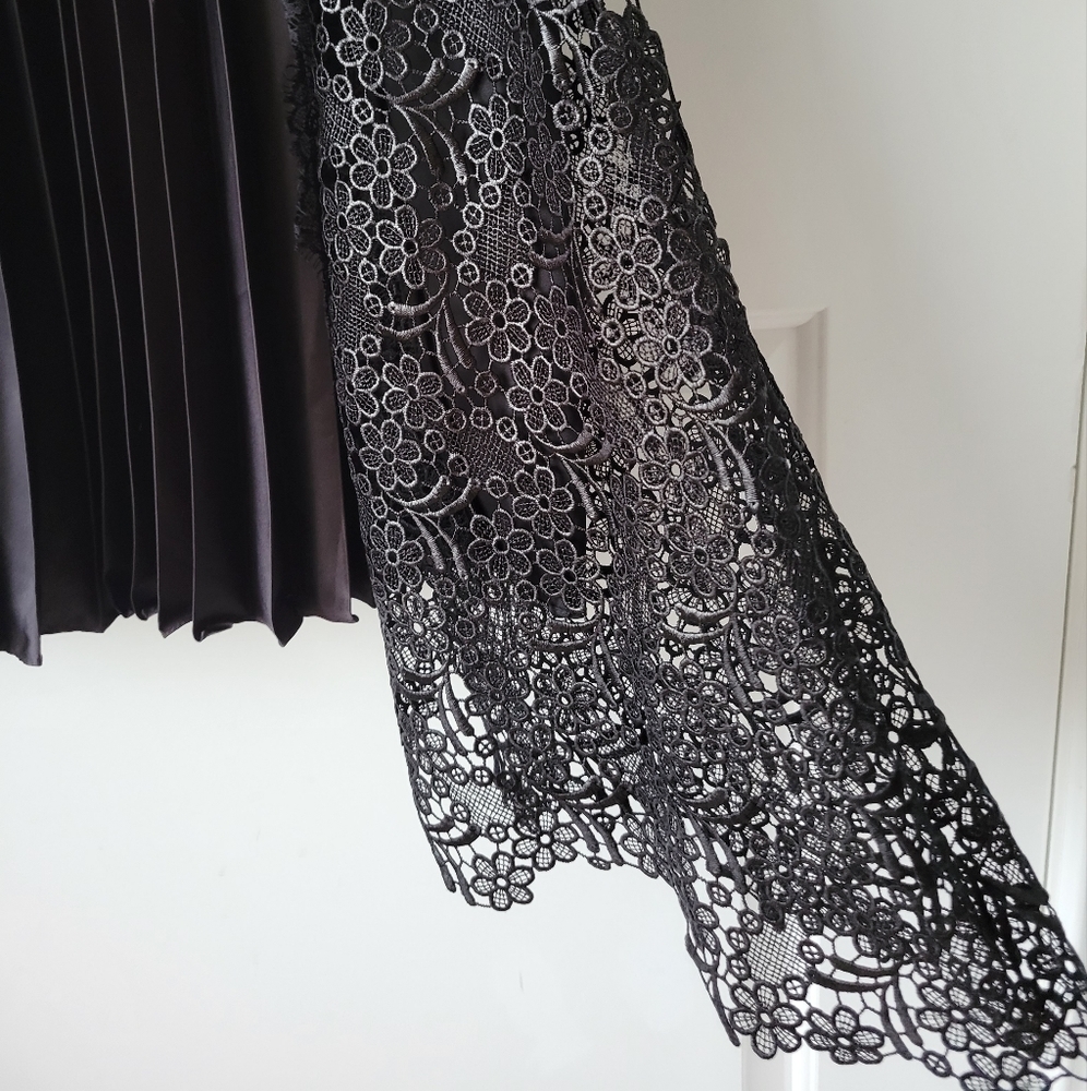 Karen Millen Formal Black Midi Dress Pleated Asymmetrical and Lace Detail 8 - Picture 3 of 8